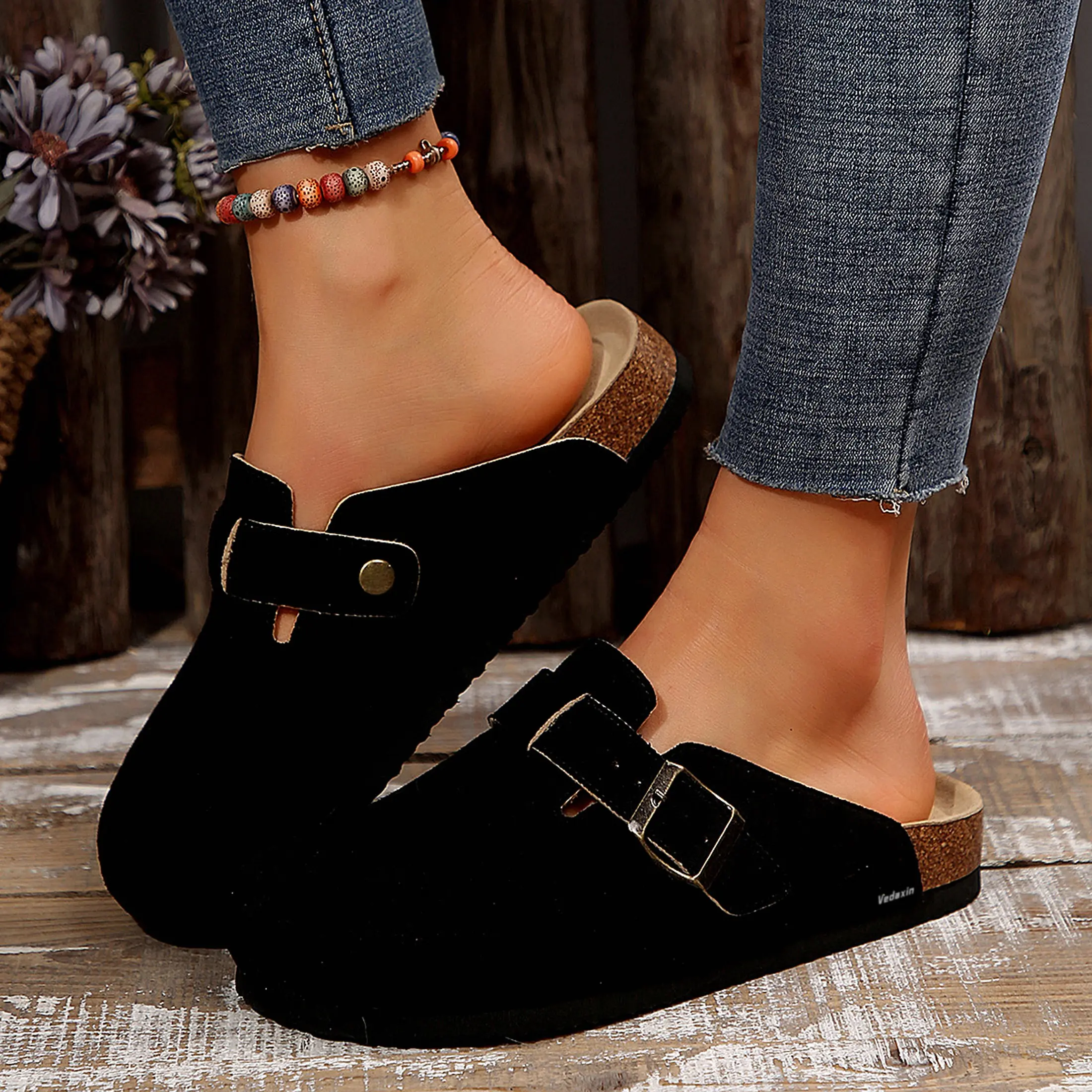 Women's Sandals Suede Clogs Mules Cork Footbed Sandals Potato Shoes with Adjustable Buckle Springfresh Summer Vibes