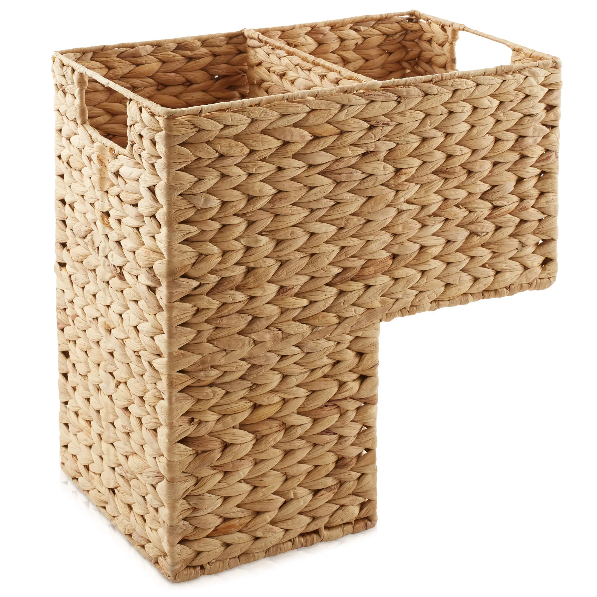 Casafield Stair Step Basket with Handles, Natural Water Hyacinth, Woven Wicker Staircase Basket Storage Bin Organizer
