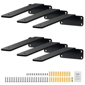 VEVOR Shelf Bracket,  6”L x 4”W x 1.6”H 6 Pcs, Heavy Duty Floating Shelf Brackets, Brackets for Shelves, 5mm Thick Matte Black L Shelf Bracket,Steel Shelving Brackets with 160 lbs Load Capacity