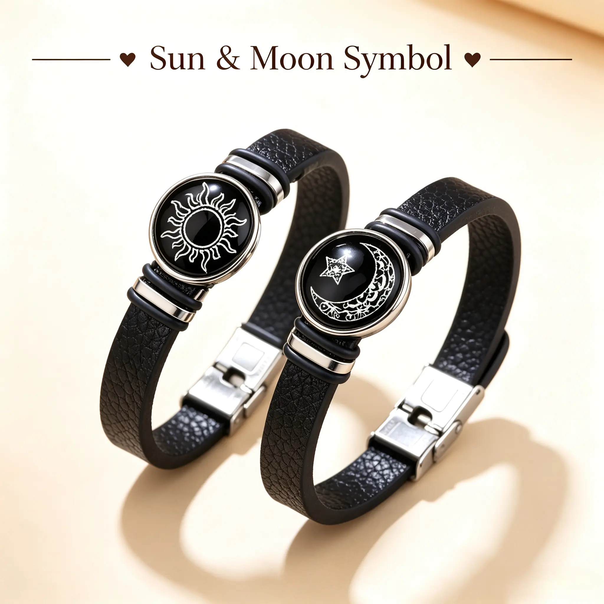 Sun & Moon Glow In Dark His and Hers Couple Bracelet Set, Hypoallergenic Adjustable PU Leather Bracelets, Long Distance Relationship Gift, Romantic Anniversary Valentine Present, Matching Bracelets For Him And Her
