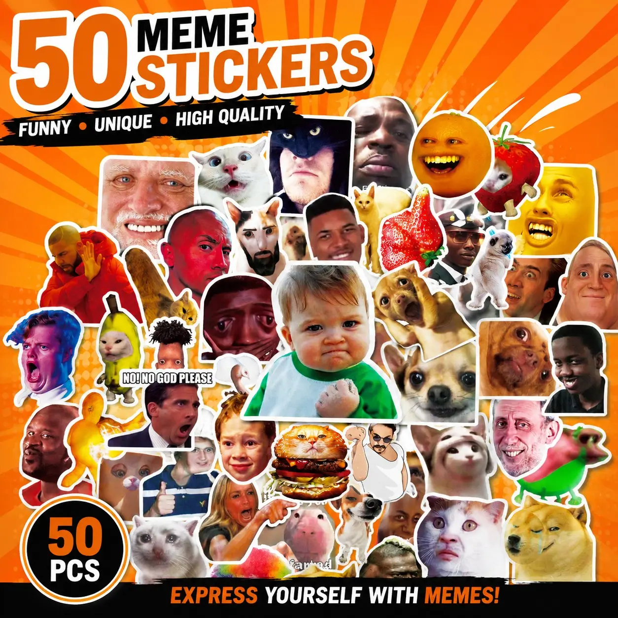 50 clown emoji stickers, internet celebrity emoji, funny characters and animals, stickers for notebooks and luggage, Die Cut Stickers, Sticker Collage Pack, Cool stickers, Cut Out Stickers