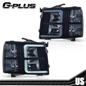 Fit For 2007-2013 Chevy Silverado LED DRL Tube Headlights Black/Smoked