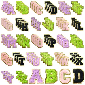 104Pcs Chenille Iron On Patches Letter A-Z Alphabet Embroidered Applique Cute Self Adhesive Accessories for Diy Clothing Projects