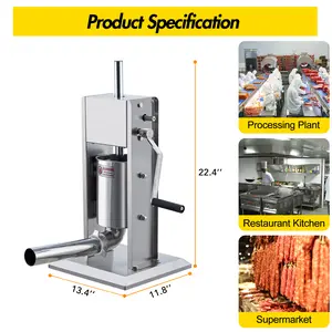 Heavy duty manual sausage filler 3L/7LB-304 stainless steel meat filler - dual speed -4 filling tubes - easy to clean - perfect for sausages, hot dogs, Italian sausages - commercial and household use
