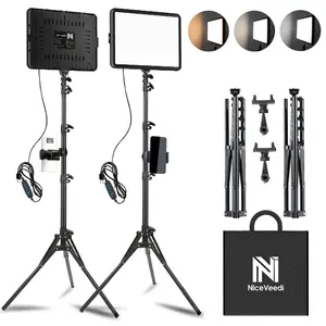 2-Pack LED Video Light Kit, NiceVeedi 2800-6500K Dimmable Continuous Photography Lighting with 63”Tripod Stand & Phone Holder, Studio Light for Video Recording, Shooting, Game Streaming, YouTube
