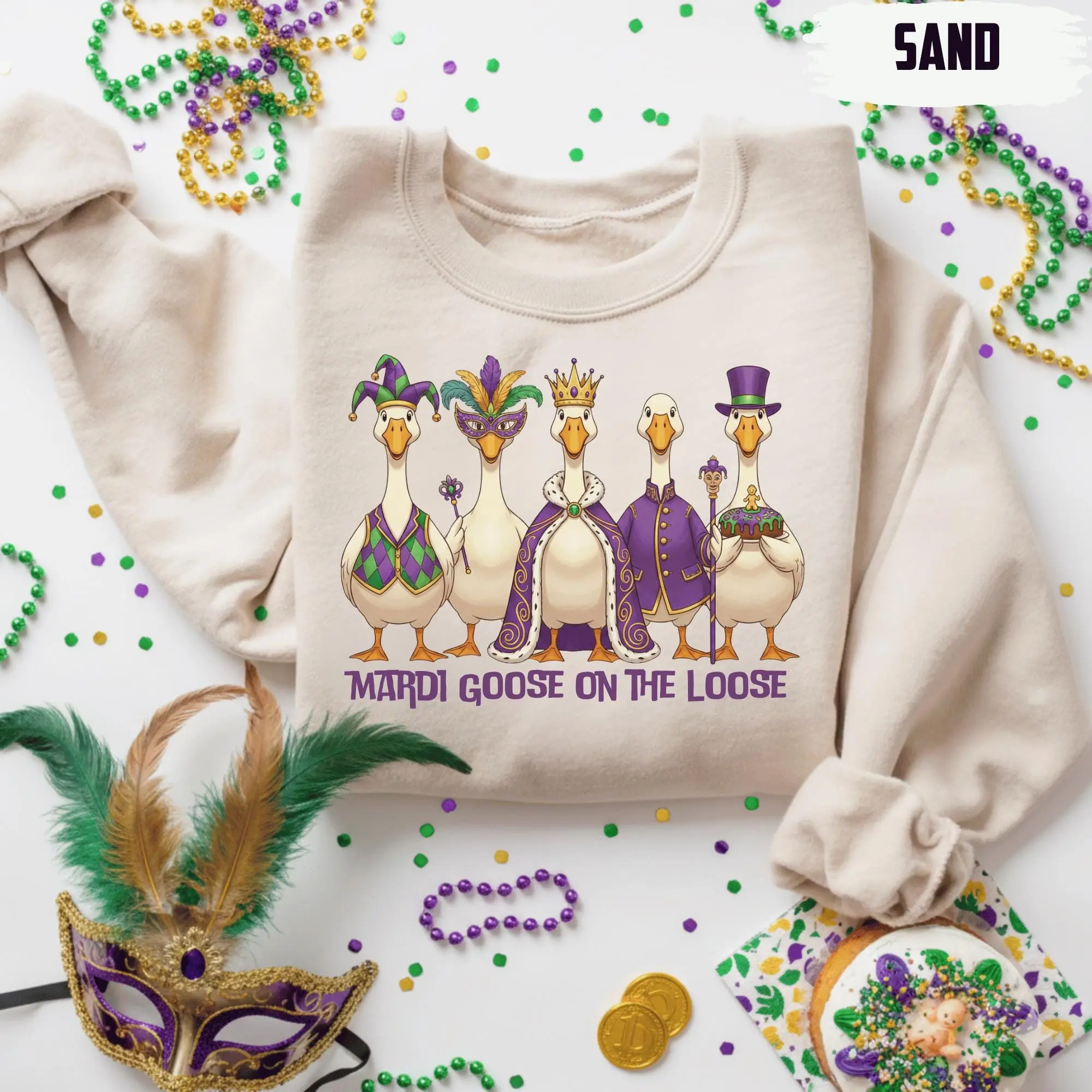 Mardi Gras Silly Goose Sweatshirt, Mardi Goose On the Loose Hoodie, Fat Tuesday Sweat, Louisiana NOLA Festival Celebration Sweatshirt