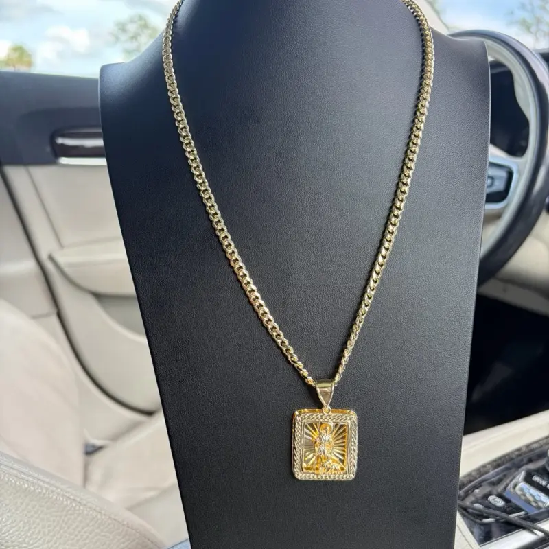 Gold Saint Lazarus Pendant + 5mm Cuban Chain, waterproof