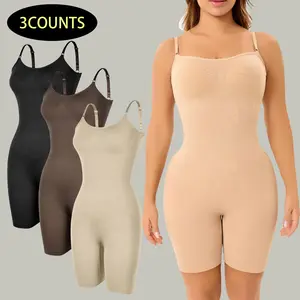 3 PCS-Women's Solid Color Adjustable Strap Crotchless Shapewear  Comfy Breathable Plain Seamless Jumpsuit Shaper for Daily Wear,  Women's Shapewear for All Seasons, Tummy Tuck Shapewear Womenswear Compression Bodysuit Sexy Spandex Strappy Apricot Basic