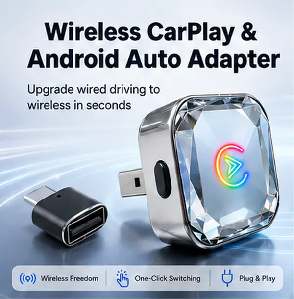 2026 Enhanced Wireless CarPlay Adapter for iPhone - Plug-in USB Powered, Fast Connect, 2-Phone Switching, Wired-to-Wireless Transformation, Hands-Free Call Support, USB-A & Type-C Compatible