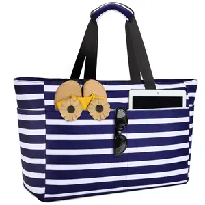 Extra Large Beach Bag Waterproof Beach Totes Bags for Women, Lightweight Foldable Pool Bag with Zipper Wet Compartment