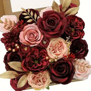 Artificial flower wine red fake flower bride bouquet wedding decoration cake flower family party table center decoration indoor and outdoor Spring Festival Halloween Valentine's Day gift