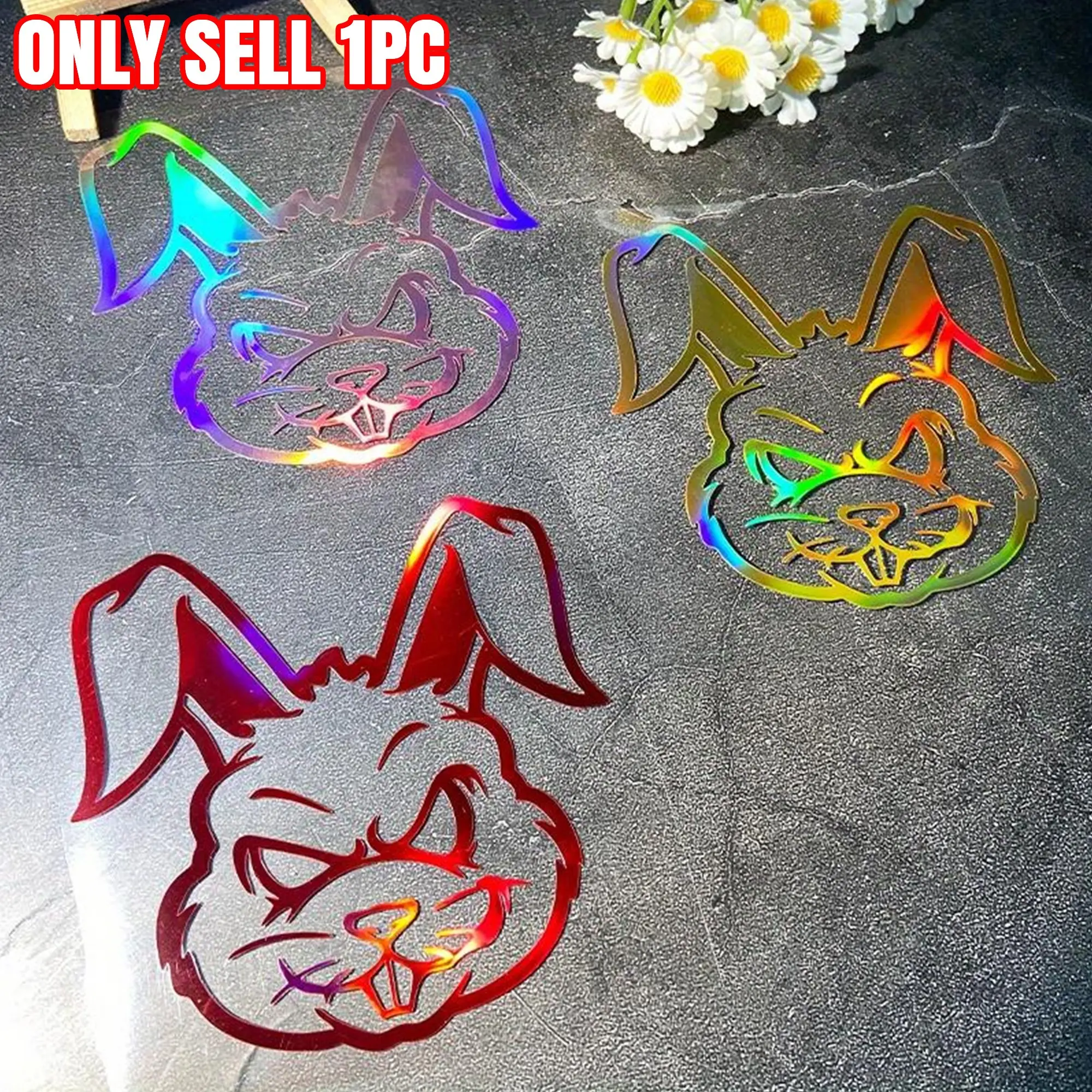 1PC Laser Effect Rabbit Motorcycle Stickers, Motorcycle Decoration, Waterproof and Suitable for Motorcycle Windshields, Helmet Cases, Car Rear Windows, External Vinyl Stickers, Motorcycle Decals Set