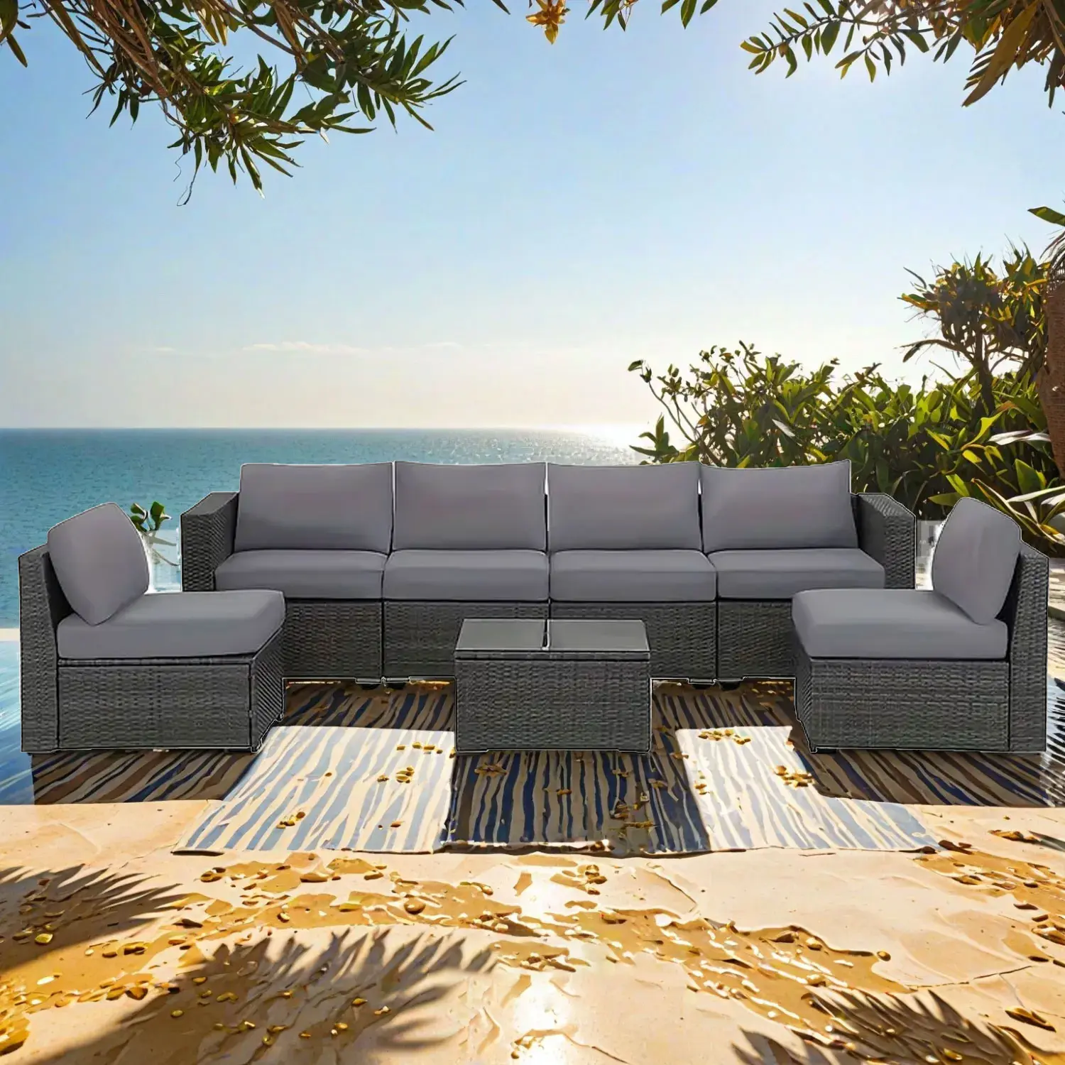 8/12/14Pcs Stretch Patio Cushion Covers, Outdoor Couch Slipcovers Replacement, Washable Reusable Furniture Protector for Patio Furniture Cushion