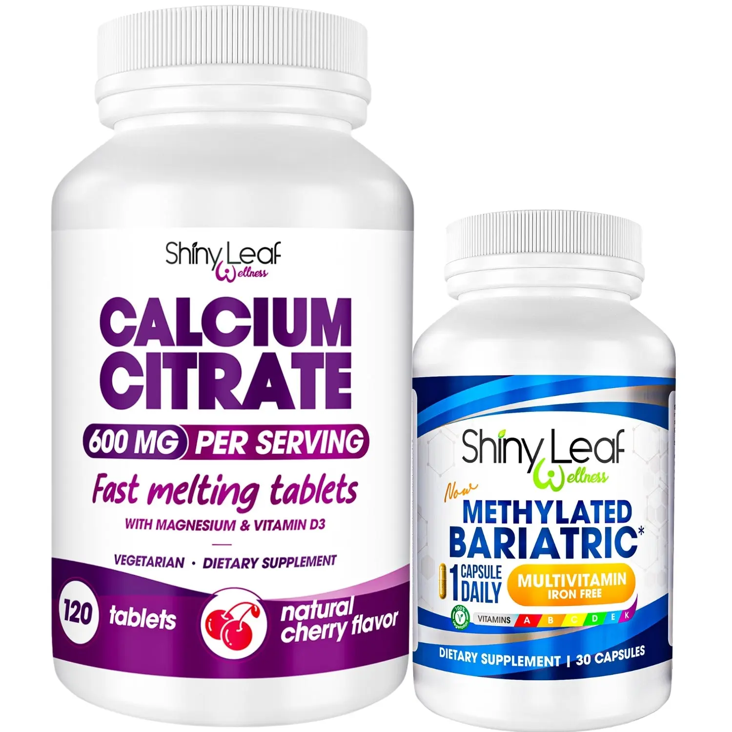 Iron-Free Bariatric Multivitamin & Fast-Melting Calcium Dietary Bundle, Cherry-Flavored Chewable Supplements