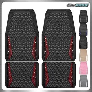 CAR PASS Bling Leather Shining Diamond Floor Mats Crystal Rhinestone Sparkly Glitter Carpet Anti-Slip Waterproof Universal Fit SUV, Sedan, Van, 5pcs