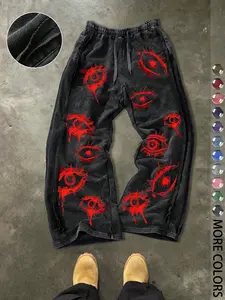 Men's Casual Loose Cotton Sport Pants, Devil Eye Print, Graphic, Outdoor, Vacation, Party, Daily Wear, Street Style, Drawstring Waist
