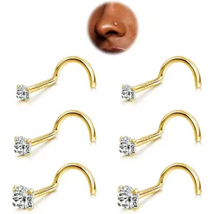 6pcs Nose Studs - 316L Surgical Steel Corkscrew Nose Rings 18G/20G/22G Nose Piercing Stud 1.5 mm 2 mm 3 mm CZ Screw Nose Rings Studs Nostril Piercing Jewelry for Women Men