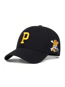 Unisex P Letter Side Pirate Embroidery Baseball Cap, Adjustable Outdoor Sun Protection Hat for Travel Beach Vacation