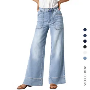 Womens Wide Leg Jeans Baggy Casual High Waisted Boyfriend Loose Denim Pants with Pockets