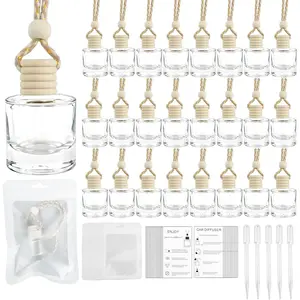 110 Sets Hanging Car Air Freshener Diffuser Bottles with Instruction Card Droppers and 4 x 6'' Resealable Holographic Bag Empty Car Essential Oil Perfume Bottles for Aromatherapy(Cylinder)