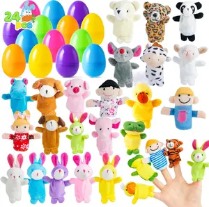 Mothers Day Gift 24 Pcs Easter Eggs Filled with Finger Puppets, Prefilled Egg with Cartoon Animal Puppets for Kids Easter Hunt, Basket Stuffers Fillers, Party Favors and Classroom Prize Supplies