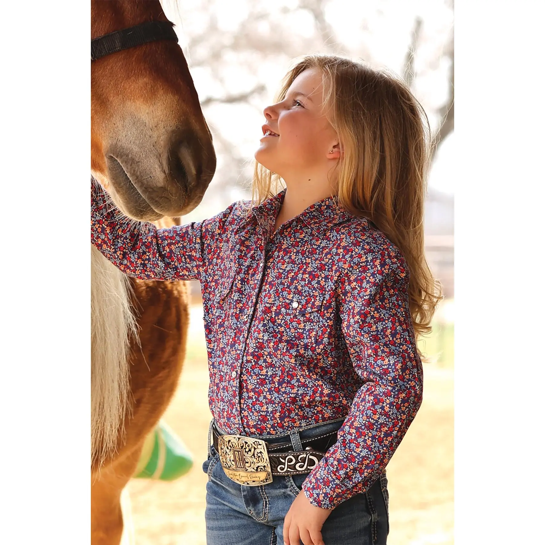 Cruel Girl's Rhinestone Snap Floral Pattern Western Shirt
