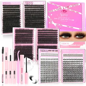 YIDUO 10-Style Eyelash Cluster Kit | 60D/80D/100D/150D Fairy/Wispy/Volume & Bottom Lashes | 5-18mm D Curvature | 1434 Pcs Complete DIY Eyelash Extensions Kit with Bond, Seal, Remover, Tweezers &Lash Brush