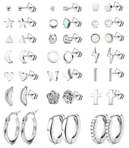 FASACCO 21Pairs Stainless Steel Earrings Hoop Stud Sets for Women Man Multiple Piercing Small Tiny Stud Earrings Small Huggie Hoop Earrings Piercings Dainty Jewelry
