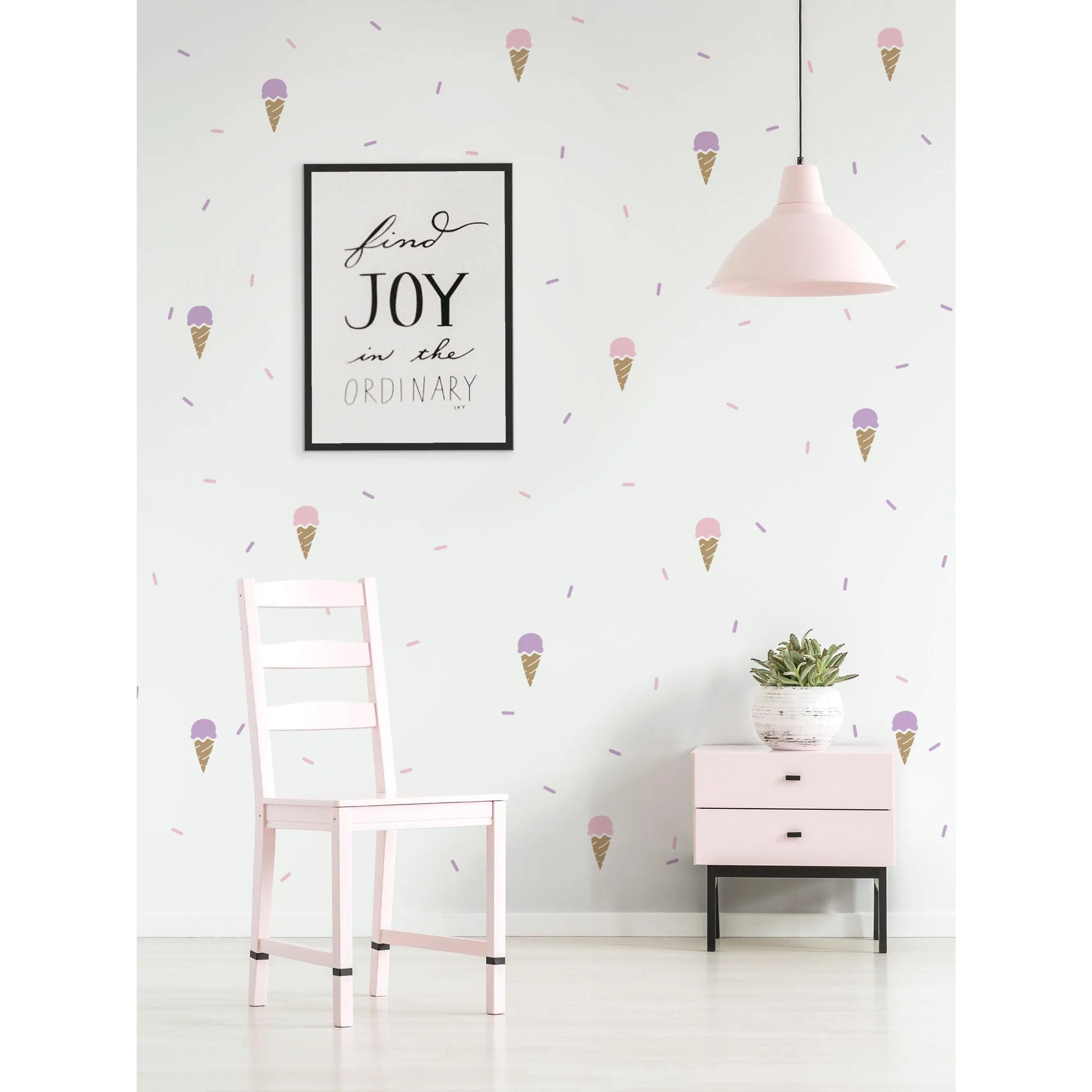 Ice Cream and Sprinkles Wall Decal, Home Decor Vinyl Adhesive Wall Art Stickers for Room Decor, Adhesive Stickers