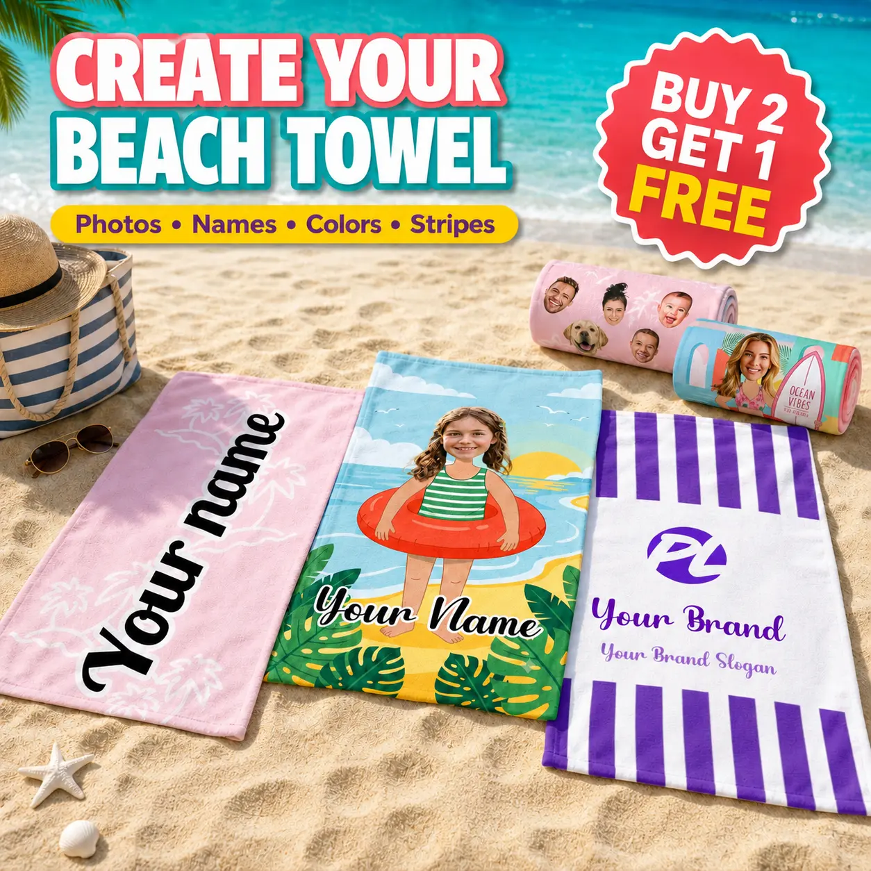Rectangle Adult Beach Towel - Multifunctional Home & Bathroom Accessory, Customizable with Your Image & Name, Shower Scrubber, Ideal for Birthdays, Families, with Bag, Cartoon