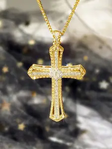 1 PC Gorgeous Cubic Zirconia Cuban Cross Chain Design Necklace Pendant For Women For Valentine's Day Gift Party Jewelry