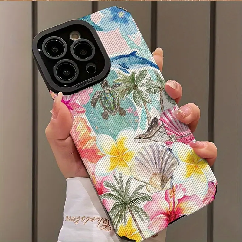 Vibrant Ocean Life Floral Design Shockproof Ultra-Thin Protective Case Cover for iPhone 17/16/15/14/13/12/11/plus/pro Max, Dust-Proof and Stylish Gift, Flower, Protection