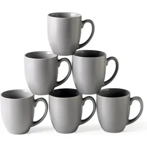 Coffee Mugs Set of 6, Ceramic coffee mugs with large handle for Men Women,16oz Coffee Mugs for Coffee,,Latte,Cocoa. Easy to Hold&Clean, Dishwasher&Microwave Safe, Matte Grey