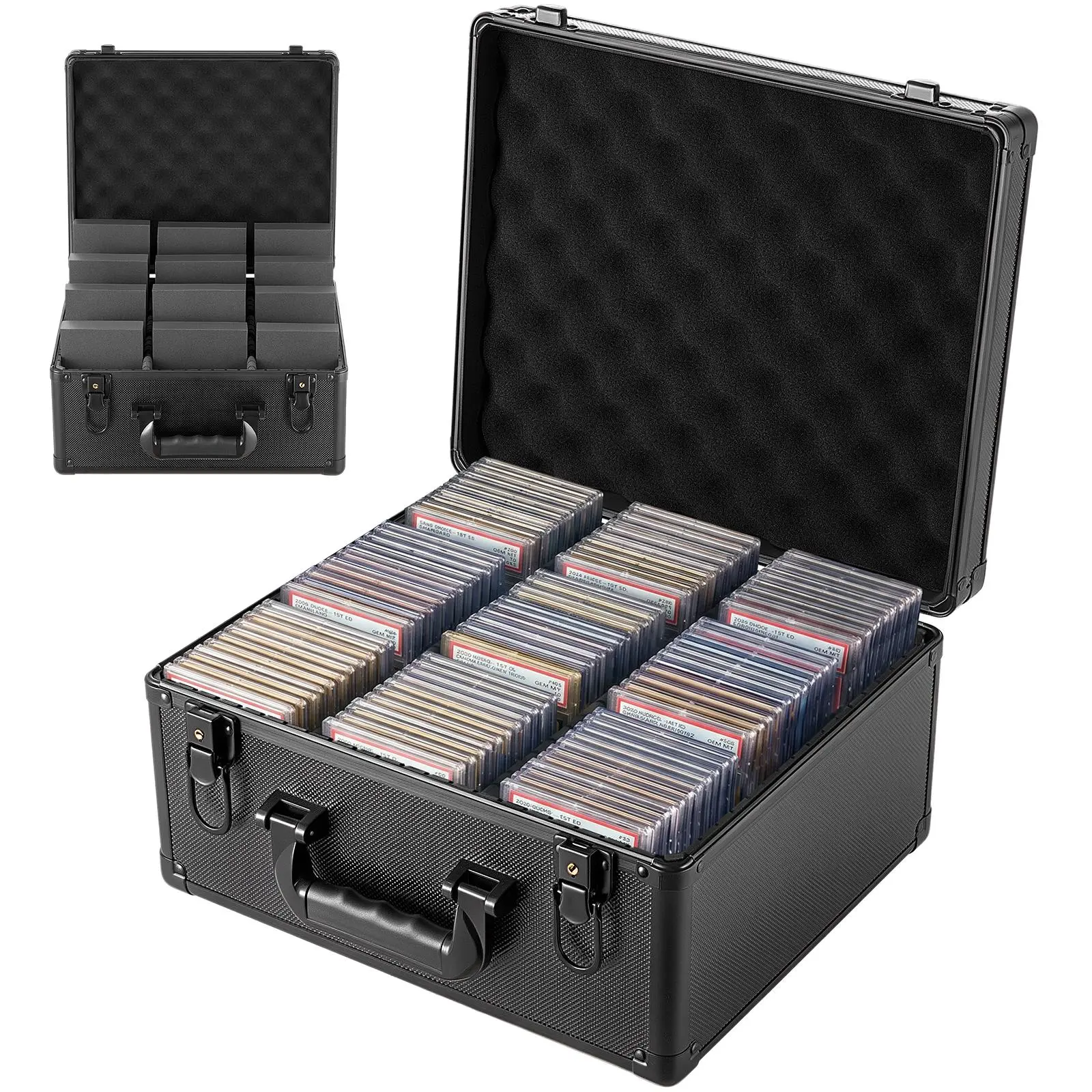 【SummerFinds】VEVOR Graded Card Case 3 Row 180 PSA Slab Storage Box with Secure Lock, Baseball Sports Trading Cards Holder Collector with 12 Dividers, Key, Holds 120 SGC 100 BGS 520 Top Loaders & 999+ Loose Cards