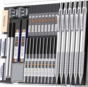35Pcs Art Mechanical Pencil Set with Case, 0.5 0.7 0.9 2.0 Graphite Metal Drawing Drafting Pencils, Sharpener Erasers 384PCS Lead Refills (6B 4B 2B HB 2H 4H Colors)Pencils for Writing Sketching,Black
