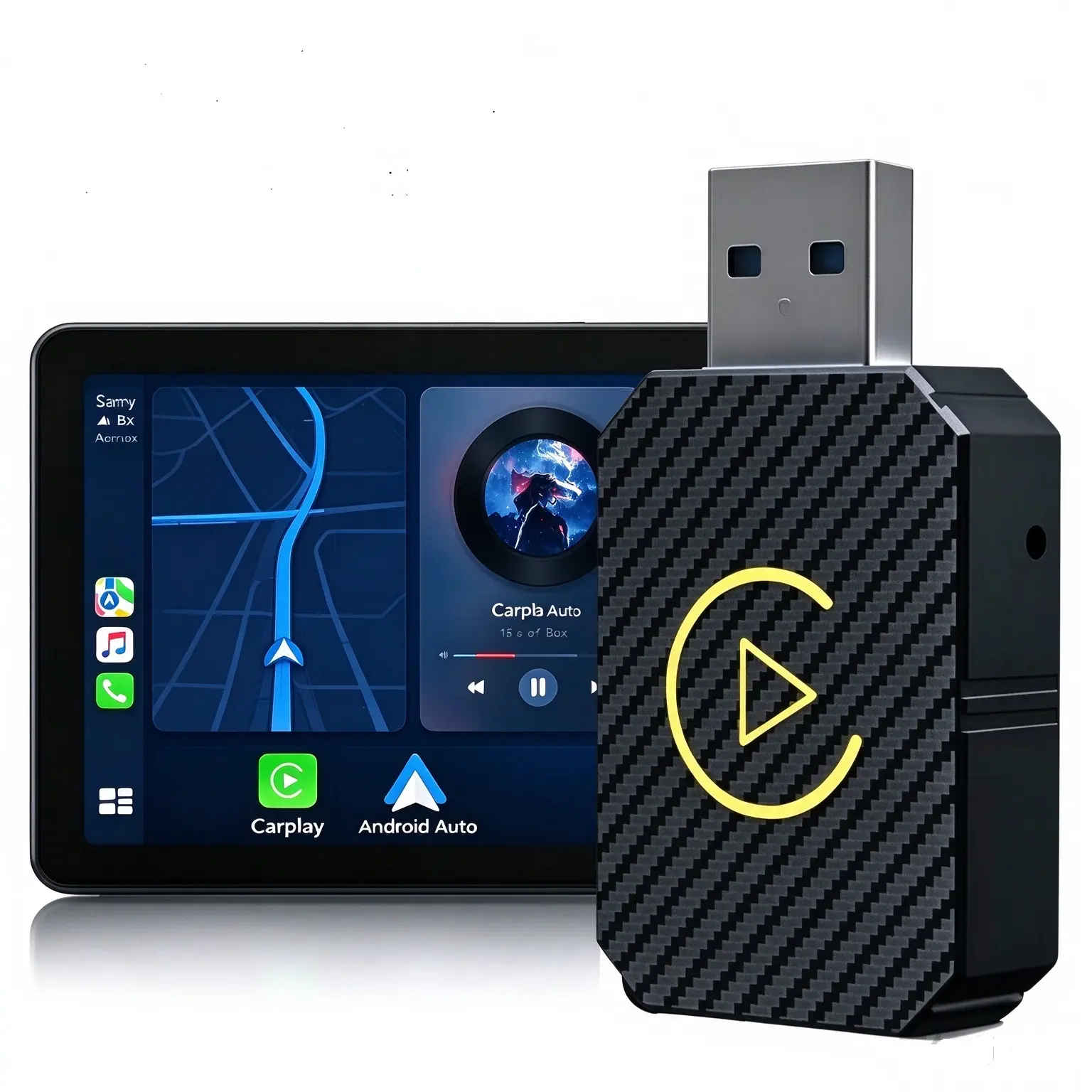 The Yurnlv X 2027 new mini wireless CarPlay adapter is a 2-in-1 device for iPhone/Android, supporting both Apple CarPlay and Android Auto. It converts wired connections to wireless, stable, and includes a hands-free kit (carbon fiber).