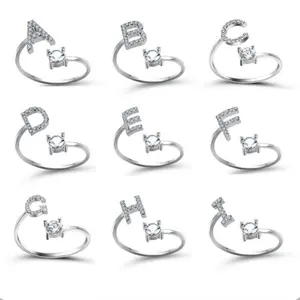 Women's Vintage Adjustable Initial Ring - 26 Engraved Customizable Initial Rings, Copper Adjustable Fitted Fashion Jewelry for Females