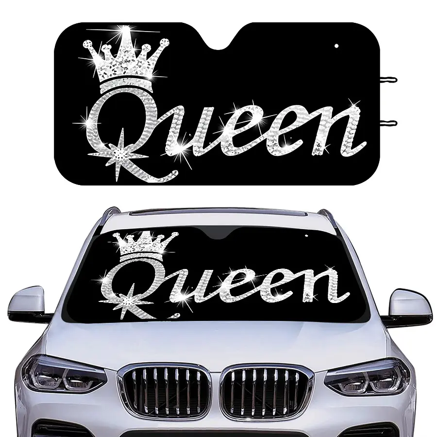 1pc Car Windshield Sun Shade Foldable 2Sizes, Glitter Queen Crown Design, UV Protection, Universal Fit for SUV Sedan, Keep Vehicle Cool in Summer, Easy to Install and Store, Car Shade Front Windshield, Sunshade For Car Windshield