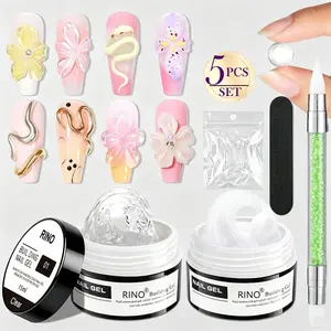 3D Nail Art Gel Clear and White Solid Builder Gel for Nails Non-Stick Hand Sculpture Hard Gels with Dual Form for Carving Patterns Decoration Nail Art Home Manicure DIY