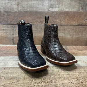 Men's Western Rodeo Cowboy Boots-Genuine Cowhide Leather With Snake-Print Embossed Pattern Ankle Boot Botin Est.389