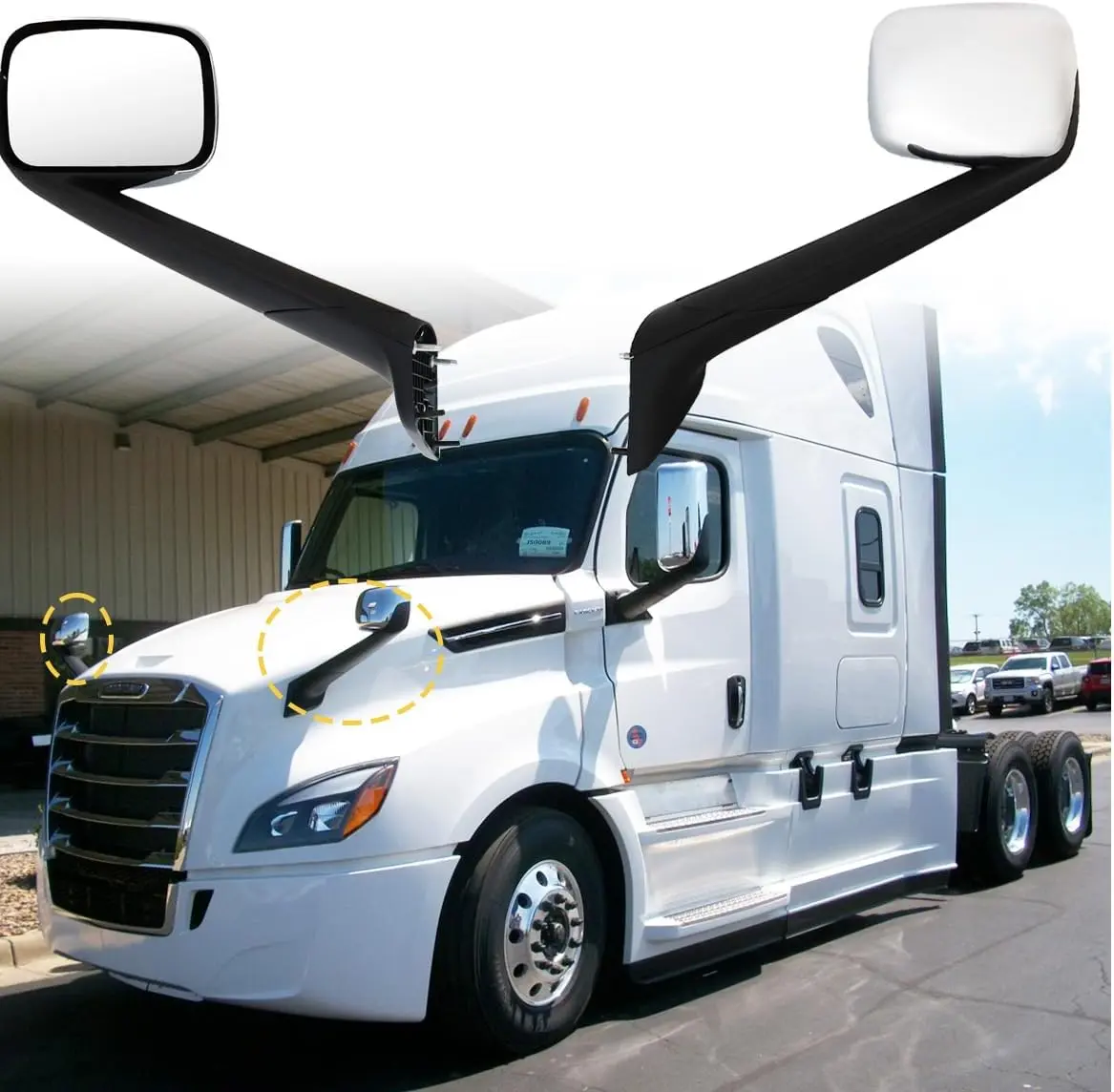 Heated Chrome Hood Mirror Assembly for Freightliner Cascadia 2018-2025 - Heavy Duty Truck Accessories Direct Replacement (Pair / Left / Right)