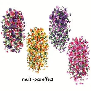 Artificial hanging floral plants for outdoor decoration, Decorative flowers, multicolor chrysanthemums and violets with eucalyptus, UV-resistant daisy climbing plants, suitable for courtyard, balcony decoration