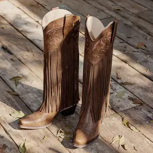 Wetkiss Western Cowgirl Chic Meets Casual Cool – Stud & Tassel Block-Heel Boots Perfect for Dresses & Denim,2.1in heel,Brown Tones All-Year Wear ,Women's Shoes,Women's Boots Footwear #TikTokShopStockUp