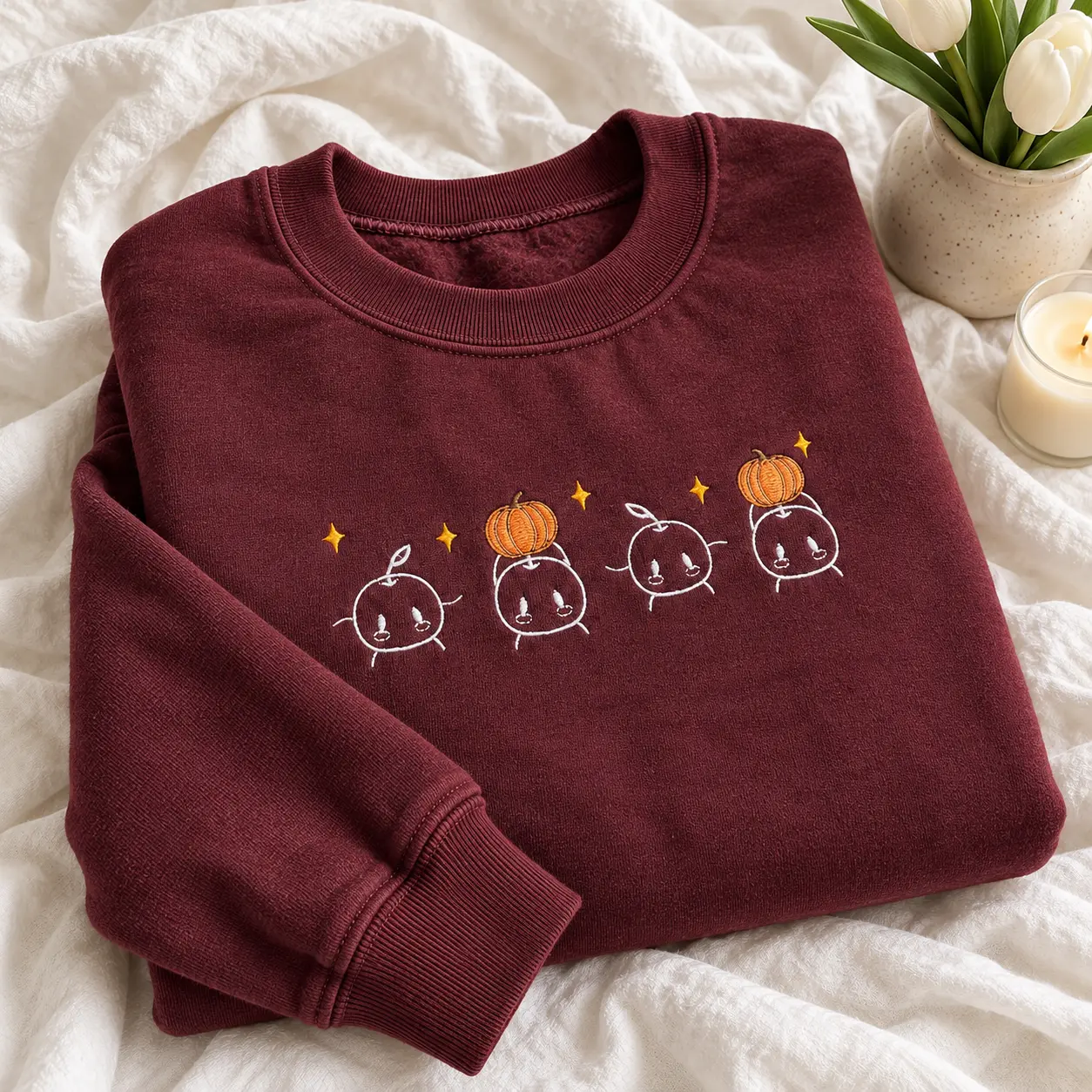 Embroidered Junimos with Pumpkins Sweatshirt, Funny Gamer Crewneck