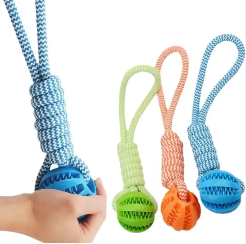 Durable Interactive Dog Tug Toy 14.5 Inch Rope with 2.4 Inch Rubber Treat Dispenser Ball, Multi-Function Chew Slow Feeder Training Toy Suitable for Small Medium & Large Dogs, Blue, gift