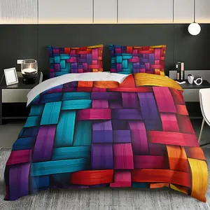 Three-piece Colorful woven plaid pattern quilt cover set. The 3-piece set includes 1 quilt cover and 2 pillowcases (without quilt core and pillow core). It is soft and breathable, suitable for bedrooms, etc. Bedroom Bedding Set