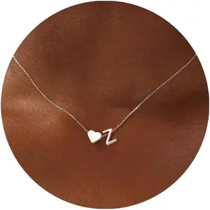 Women's Personalized Initial Heart Necklace - Stainless Steel Gold Plated A-Z Letter Pendant, Tarnish-Free Hypoallergenic Tiny Silver/Gold Choker, Engraved Jewelry Gift for Her, Initial Necklaces, Silver Initial Necklace