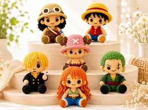 One Piece Crochet Keychain Set, Luffy & Chopper Handmade Amigurumi Plush Charm, Straw Hat Crew Anime Bag Charm Gift