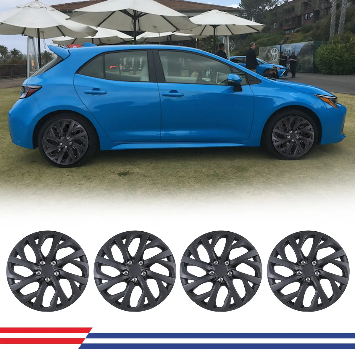 WOLFSTORM 16-in Custom-Fit Wheel Covers (Set of 4) for 2017-2019 Toyota Corolla, steel fit, durable ABS & PC material, decorative screws, tool-free easy installation, protection, factory-look upgrade to enhance your wheels