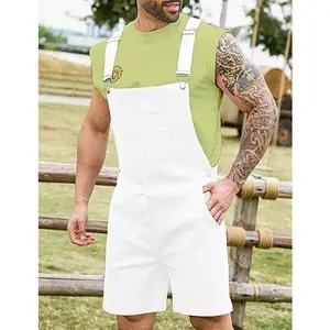 Yuanbang Stretchy Denim Overalls for Men – Jean Shorts Jumpsuit Work Bib Coveralls with Zipper – Activewear Athletic Formal Sleeveless in Brown, Black, White, Dark Blue, Light Blue, Olive Green & Red